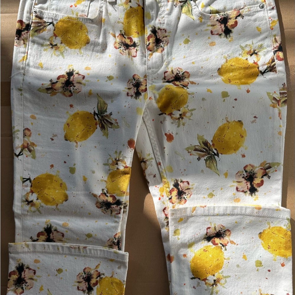 Pilcro and the Letterpress White and Yellow Floral Boot Cut Jeans